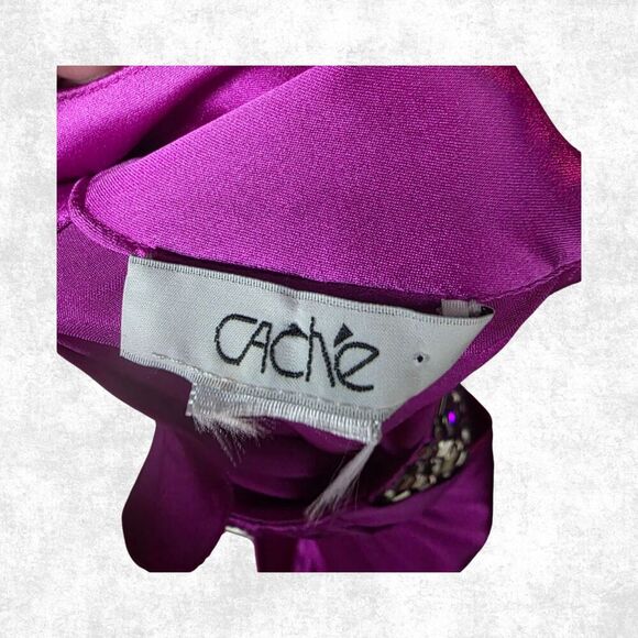 Cache Satin Magenta Embellished Halter Top Medium Glam Clubwear Y2K Party Vibe - Picture 7 of 7